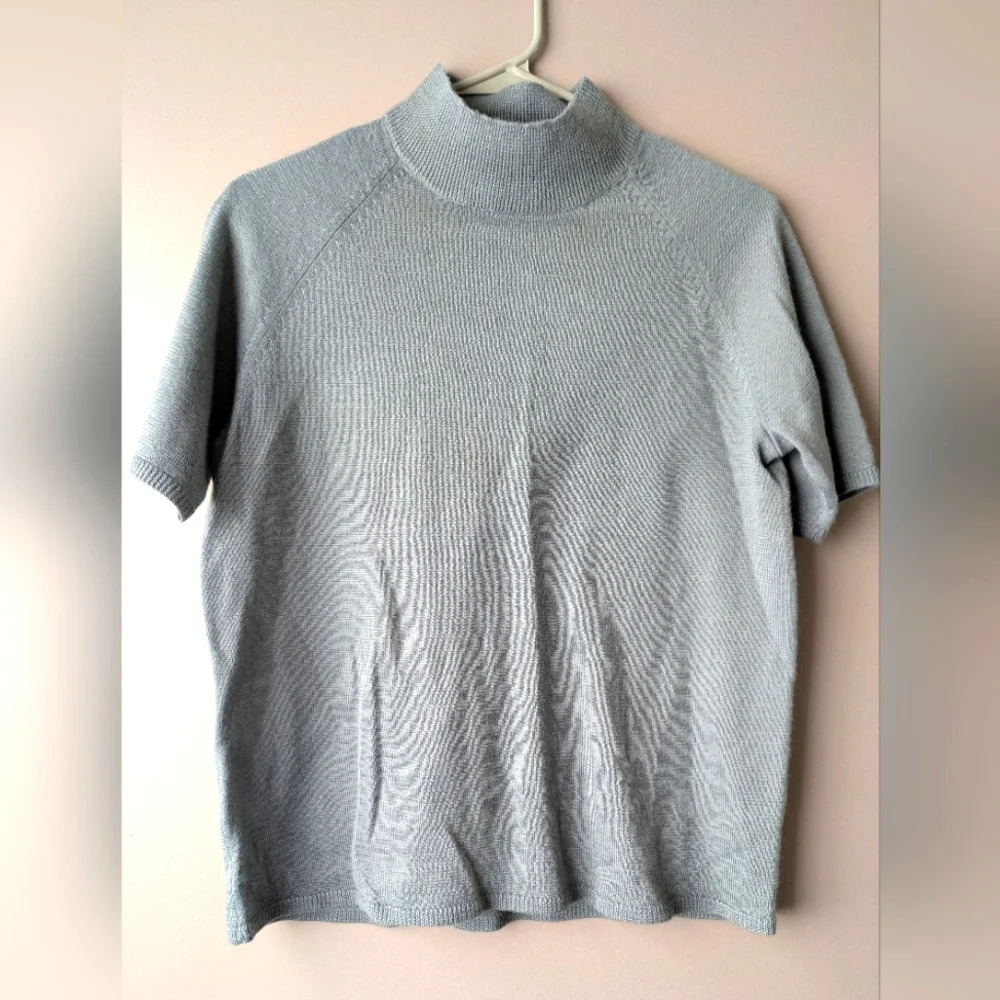 Dialogue Merino Wool Blend Mock Turtle Short Sleeve Sweater M